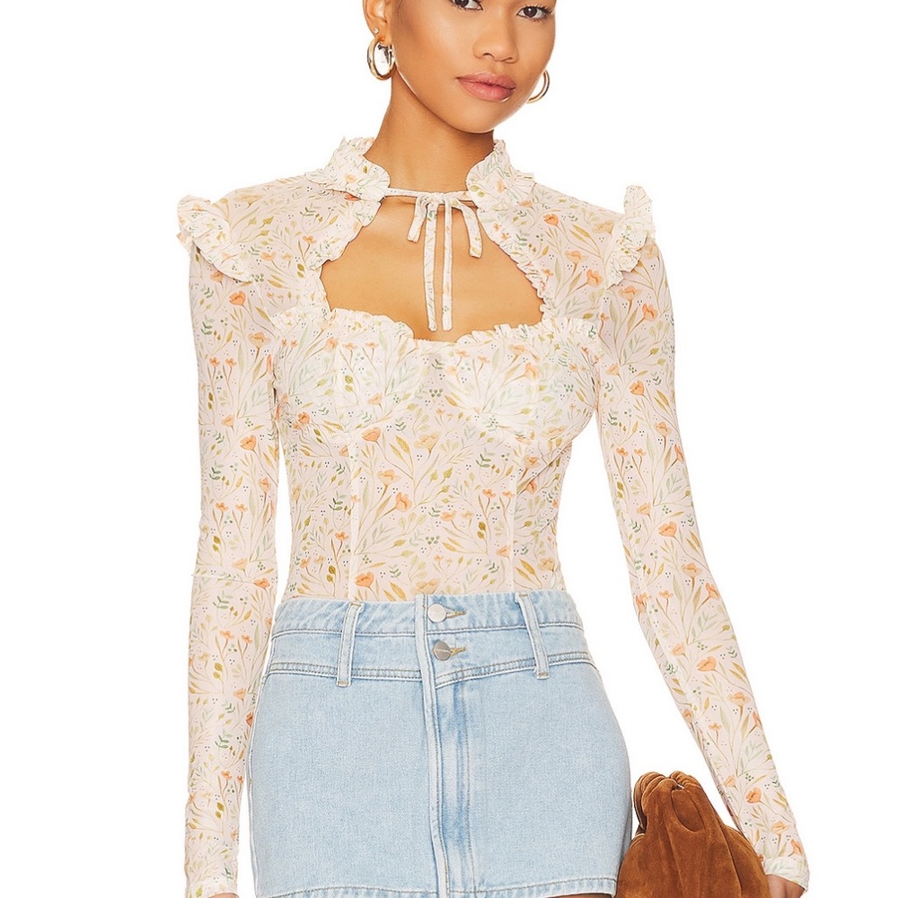 Cream Cut Out Ruffled Bodysuit Top